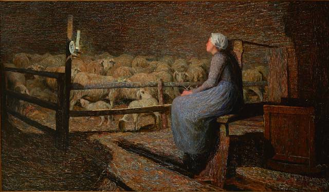 Segantini G. - All'ovile, olio su tela